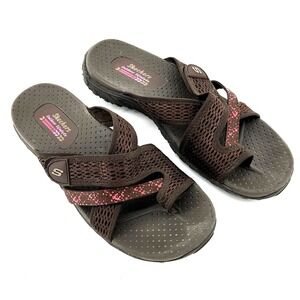 Skechers Reggae 40822 Brown Strappy Comfort Slip On Slide Sandals Womans Size 10